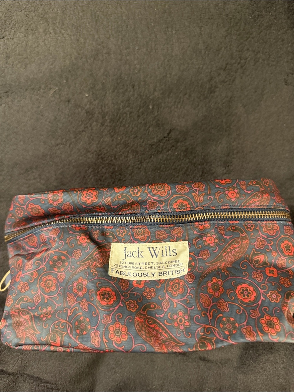 Jack Wills Navy and Red Paisley Cosmetic Pouch